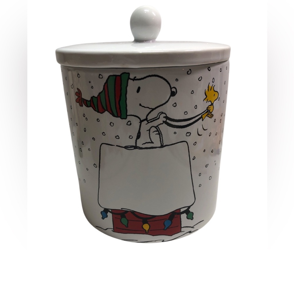 Snoopy and Woodstock Christmas Cookie Or Dog Treat Jar with lid